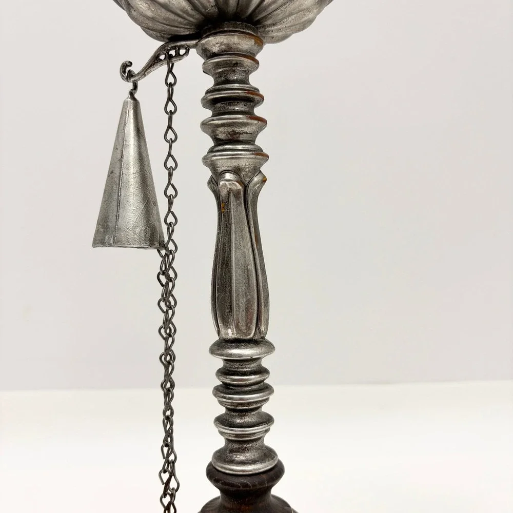 Vintage Candlestick Set with Snuffers Mismatched Metal Wood Silver Brown